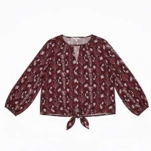 West Kei Snake Print Blouse XS Tie Front Red Gray Long Sleeve Top